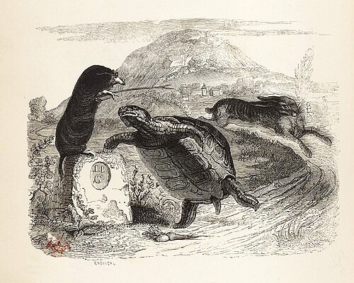 Grandville's illustration of La Fontaine's The Hare and the Tortoise
